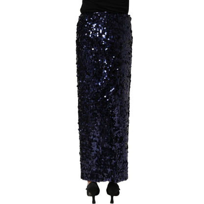 Dolce & Gabbana Blue Sequin High Waist PencilCut Midi Skirt