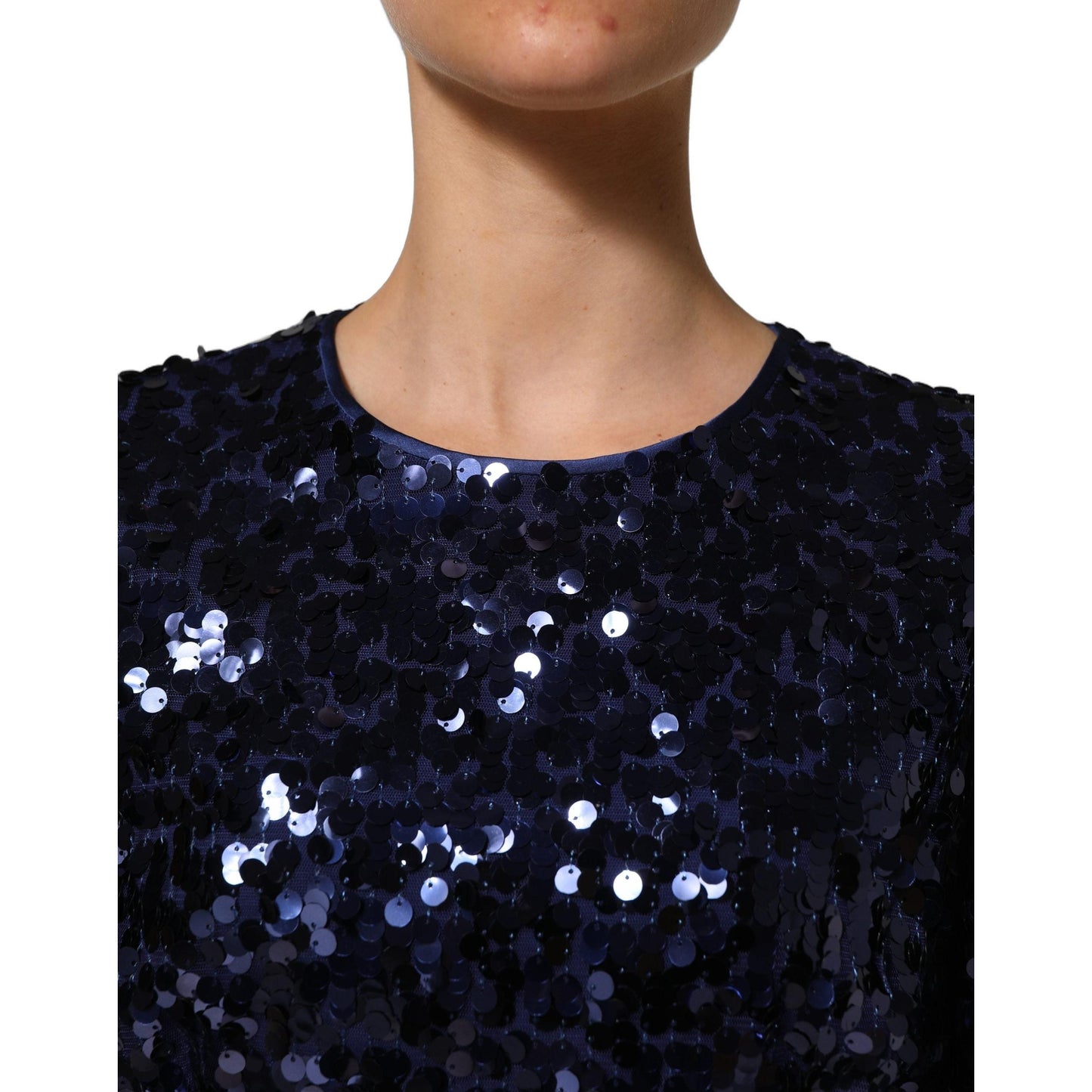 Dolce & Gabbana Blue Sequined Long Sleeves Crop Blouse Top