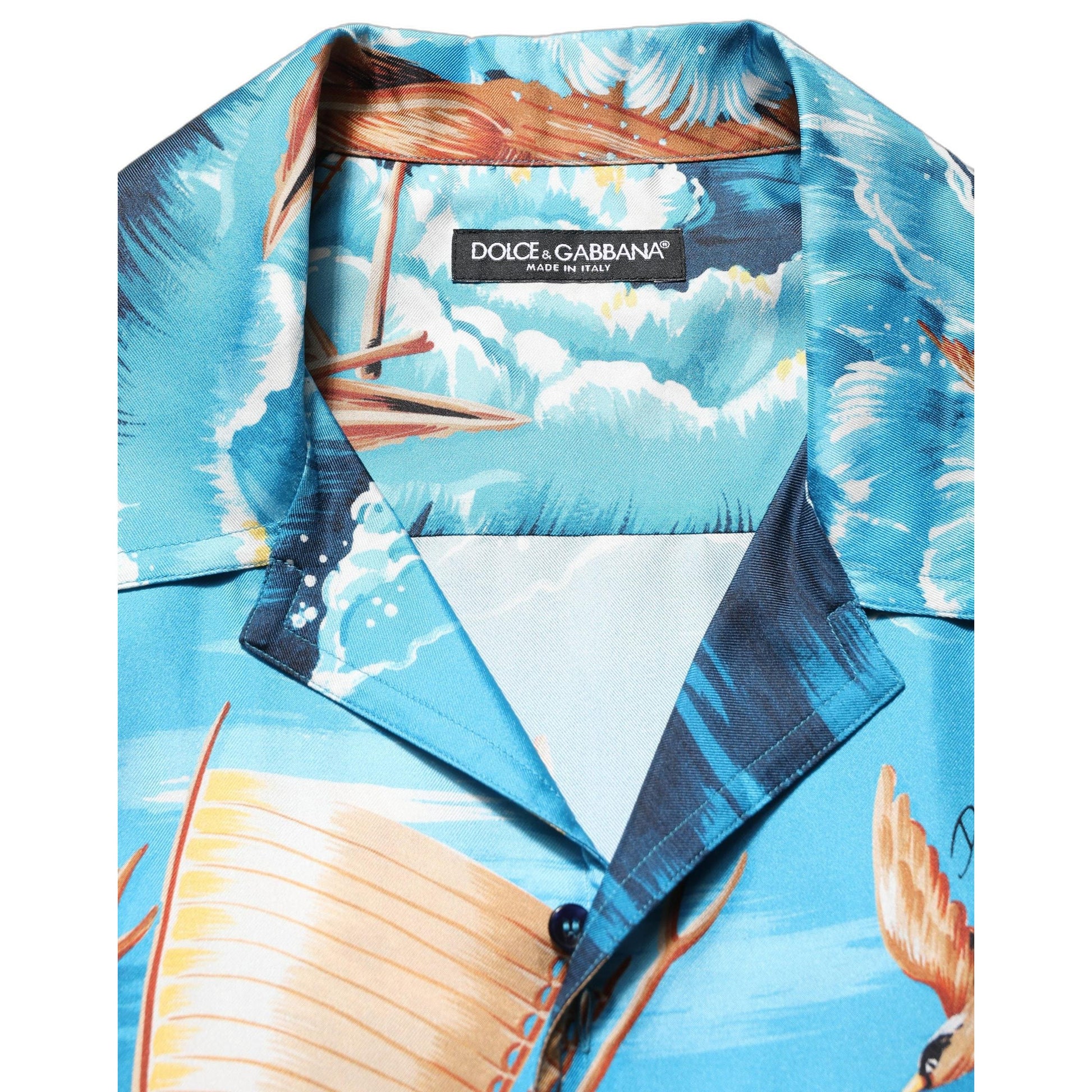 Dolce & Gabbana Blue Silk Twill Hawaiian GraphicPrint Shirt