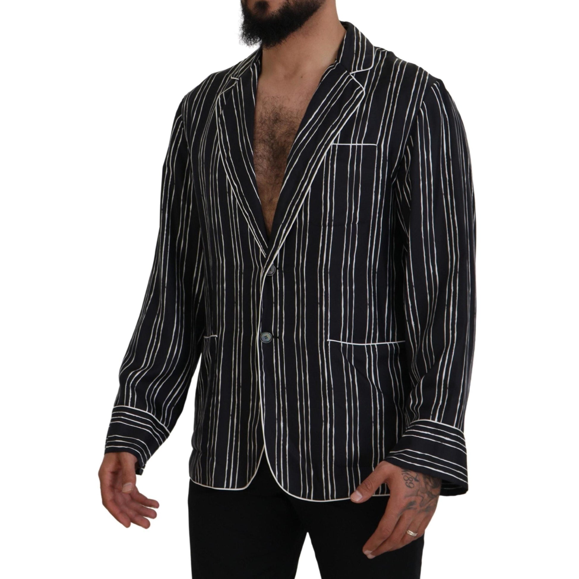 Dolce & Gabbana Blue Striped Silk Pajama Shirt Jacket