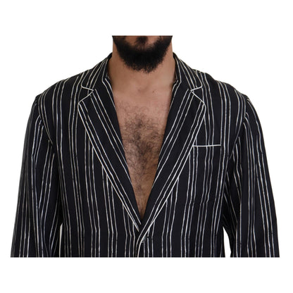 Dolce & Gabbana Blue Striped Silk Pajama Shirt Jacket