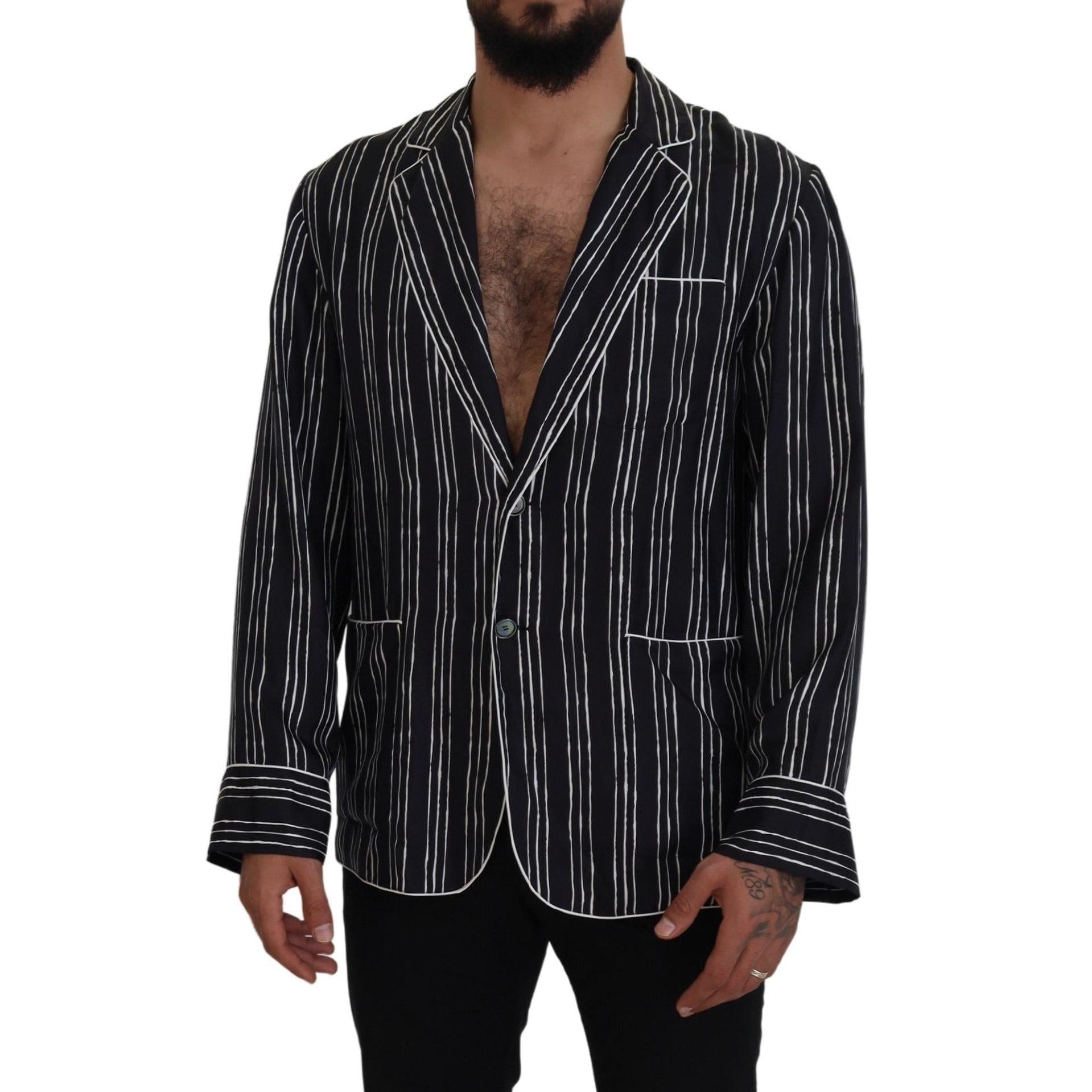 Dolce & Gabbana Blue Striped Silk Pajama Shirt Jacket