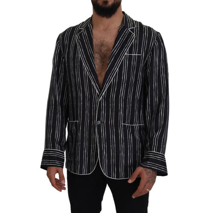 Dolce & Gabbana Blue Striped Silk Pajama Shirt Jacket
