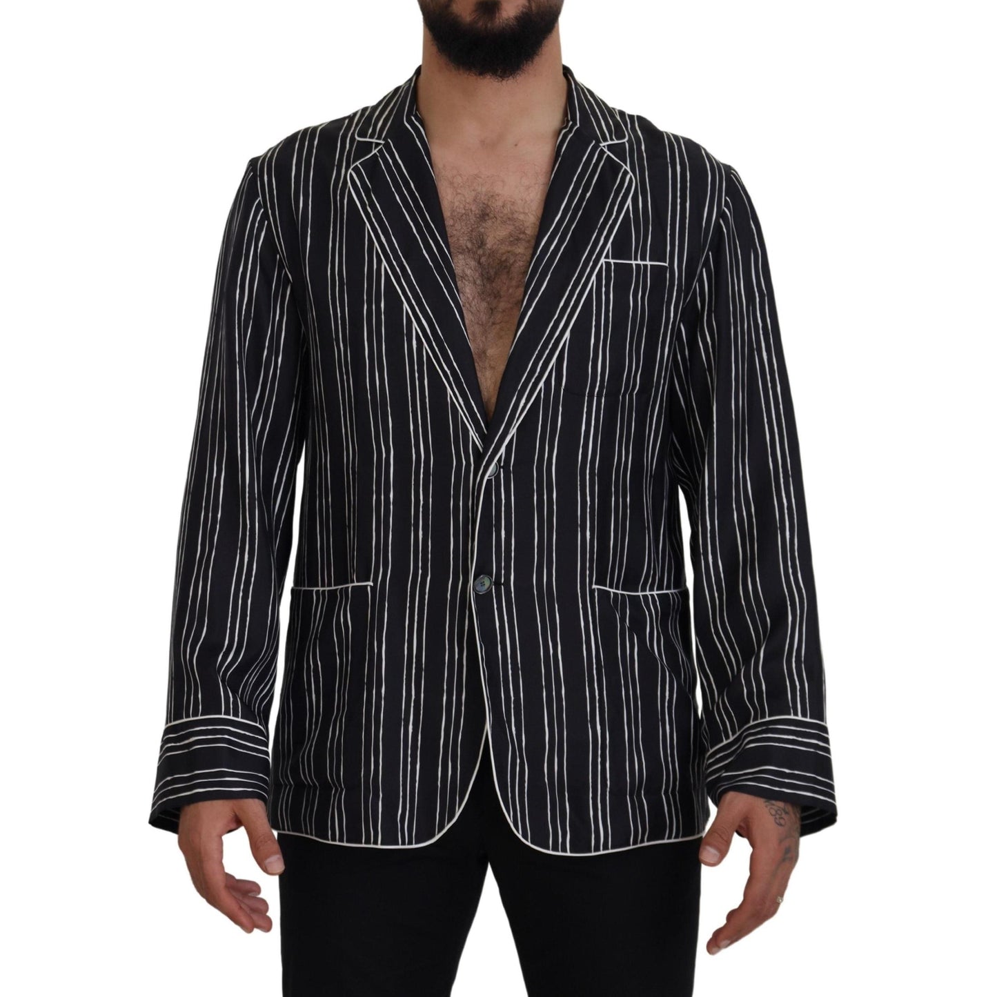 Dolce & Gabbana Blue Striped Silk Pajama Shirt Jacket