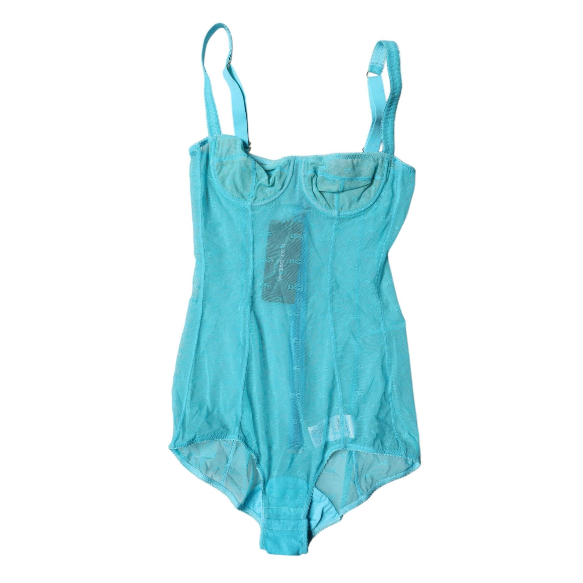 Dolce & Gabbana Blue Tulle Balconette Bra Bodysuit Underwear