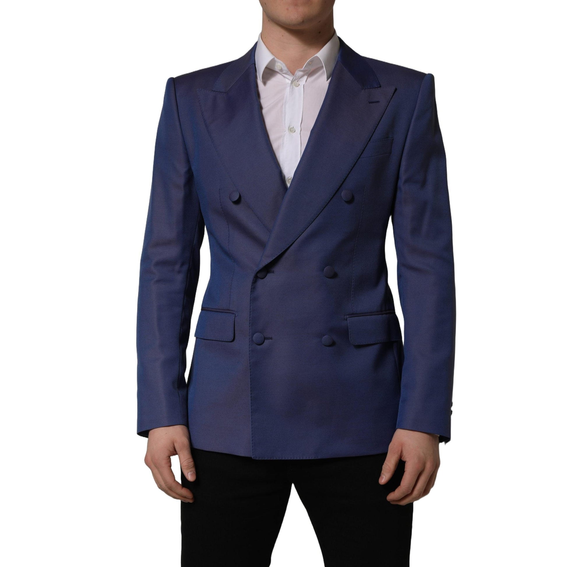 Dolce & Gabbana Blue Wool Double Breasted Men Blazer Jacket