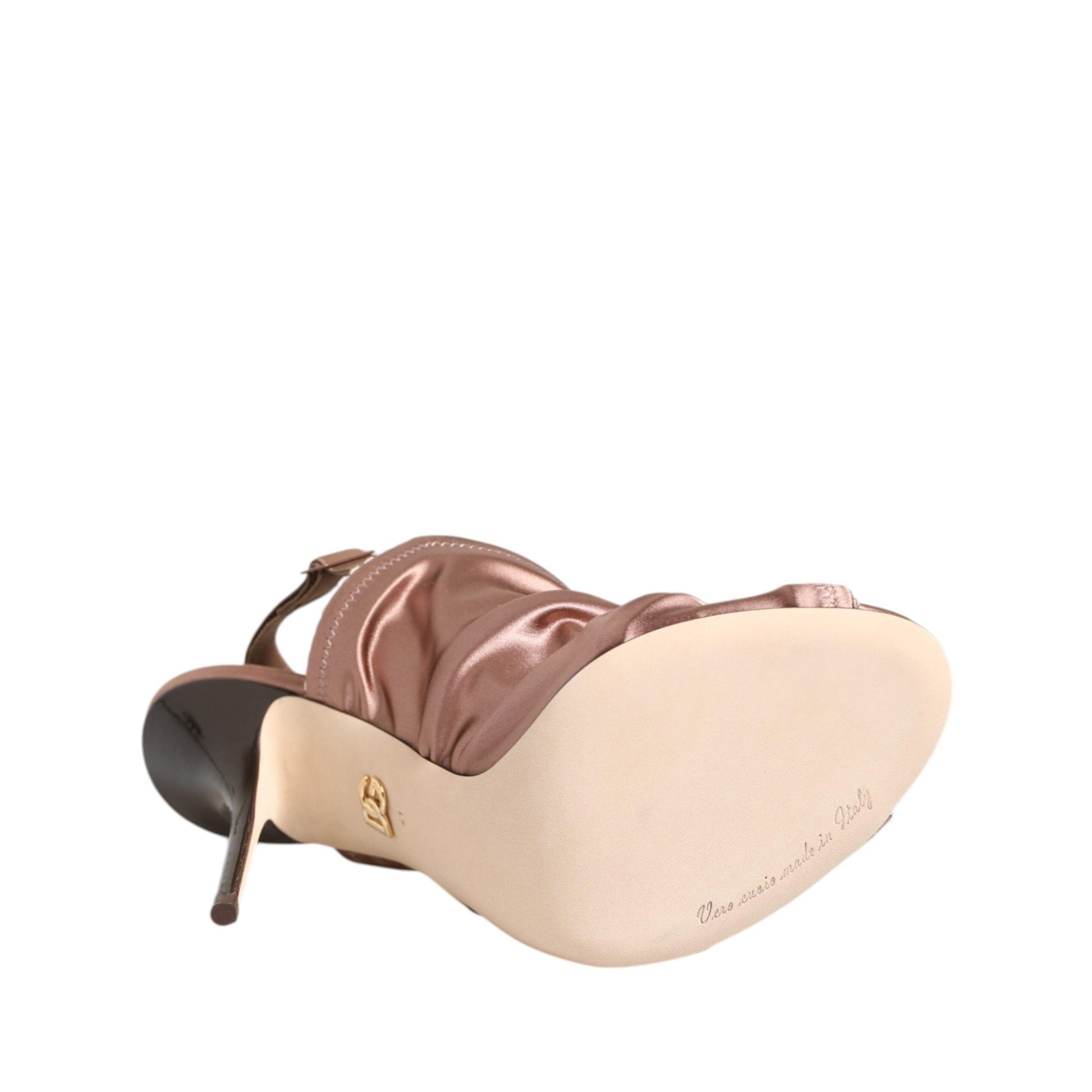 Dolce & Gabbana Bronze Satin Ruched Slingback Sandals Shoes