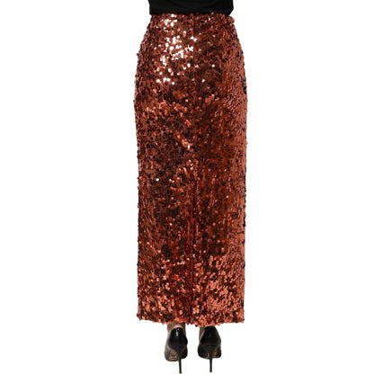 Dolce & Gabbana Bronze Sequin HighWaist PencilCut Midi Skirt