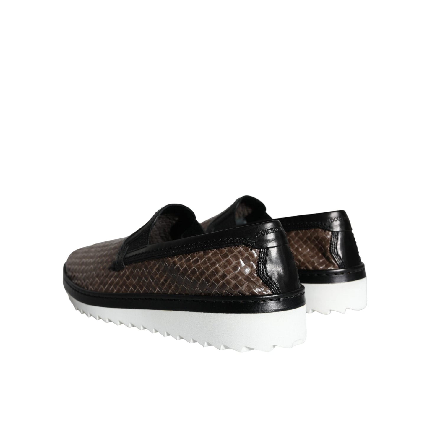 Dolce & Gabbana Brown Black Leather Weaved Men Loafers Shoes