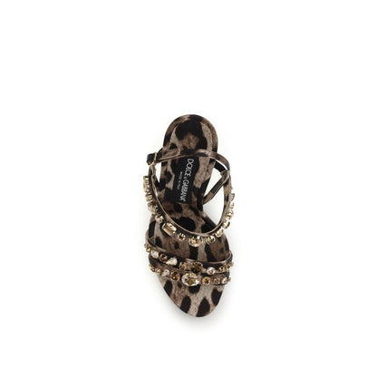 Dolce & Gabbana Brown Fabric Stiletto Heel Sandals