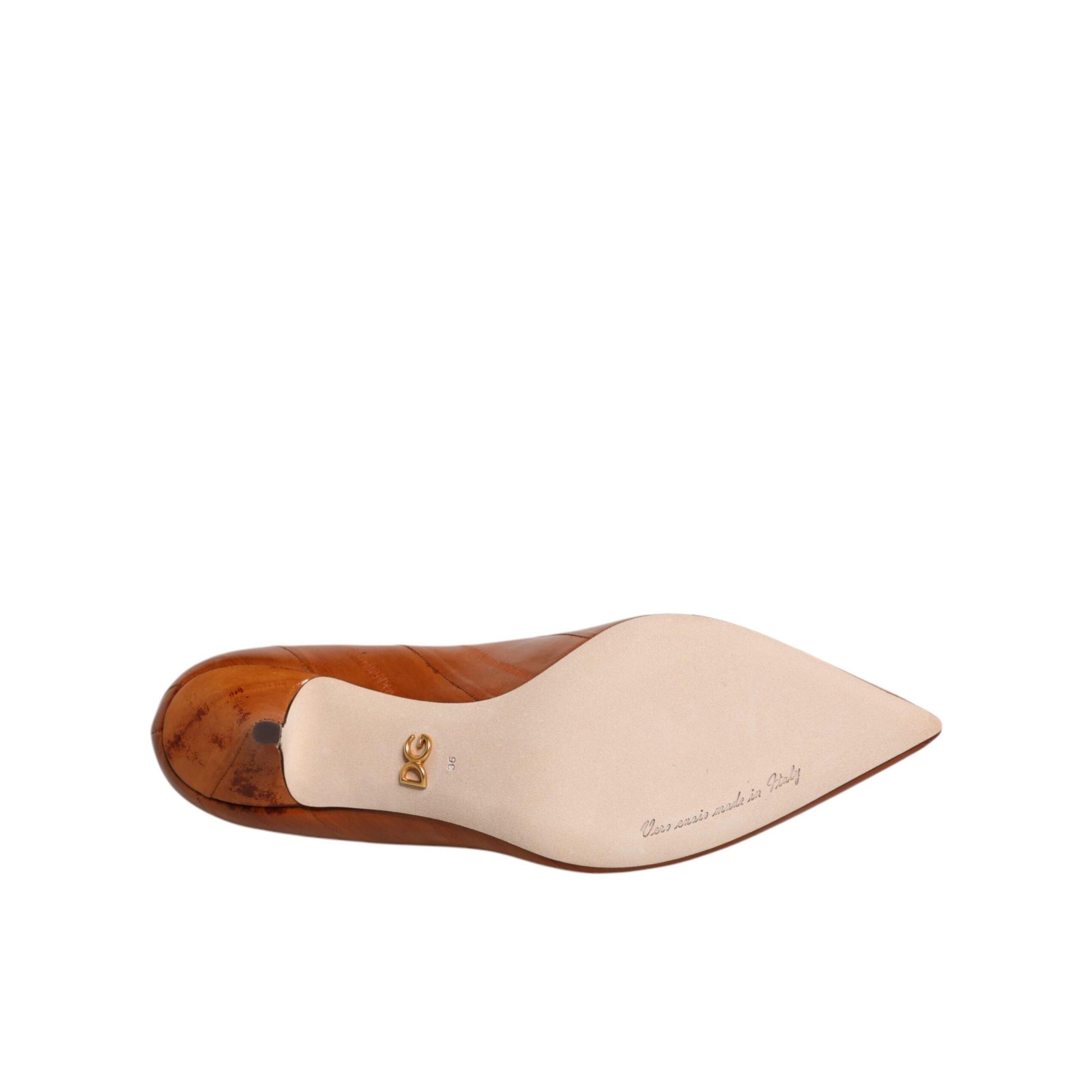 Dolce & Gabbana Brown Leather Kitten Heels Pumps Shoes