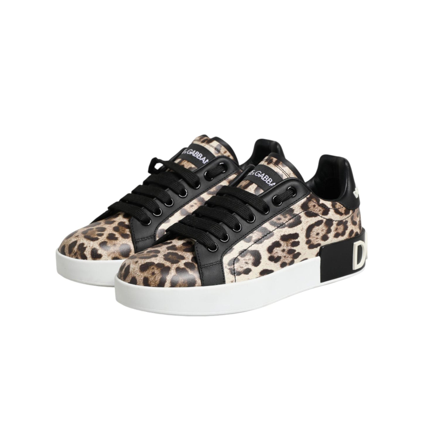 Dolce & Gabbana Brown Leather Leopard Low Top Sneakers Shoes