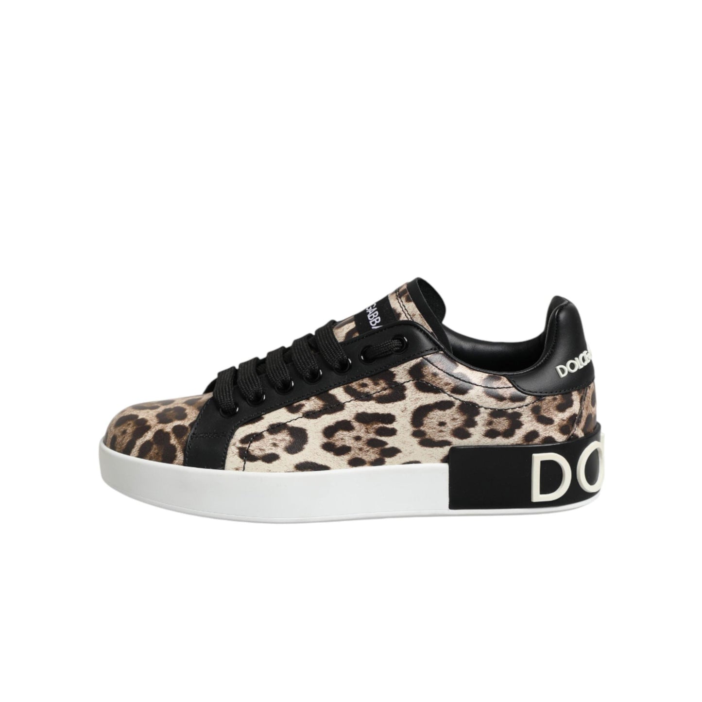 Dolce & Gabbana Brown Leather Leopard Low Top Sneakers Shoes