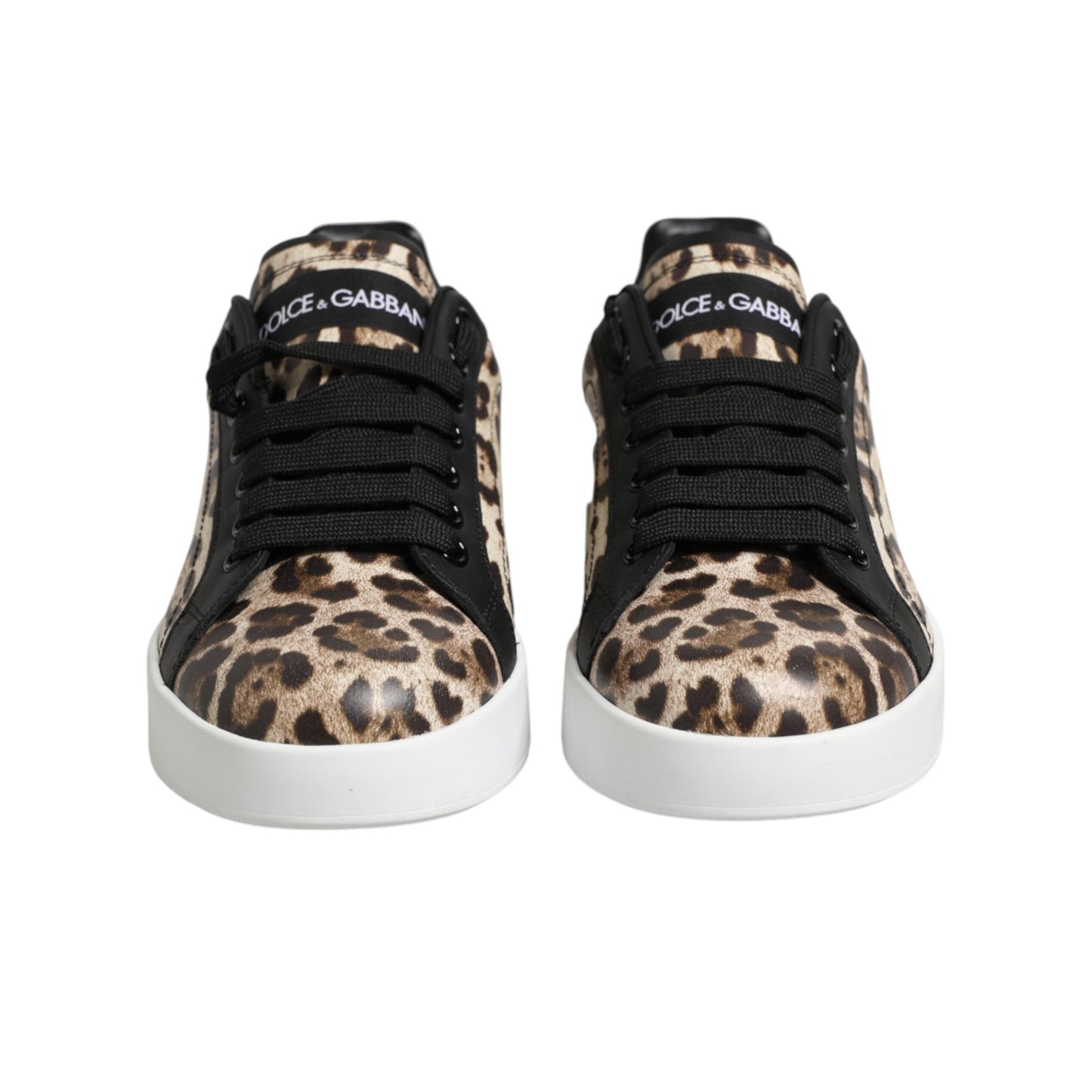 Dolce & Gabbana Brown Leather Leopard Low Top Sneakers Shoes