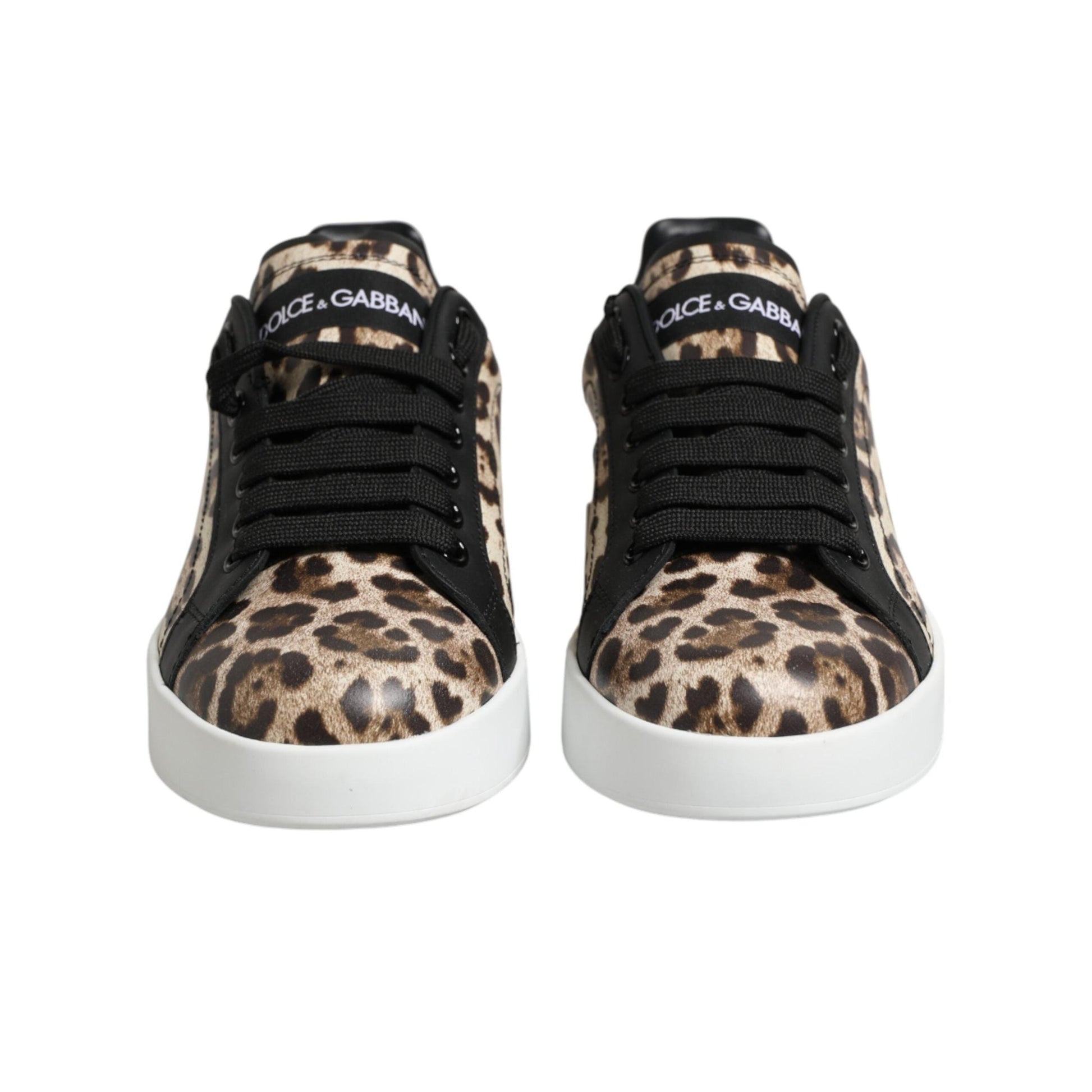 Dolce & Gabbana Brown Leather Leopard Low Top Sneakers Shoes