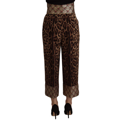 Dolce & Gabbana Brown Leopard Gold Jacquard High Waist Pants
