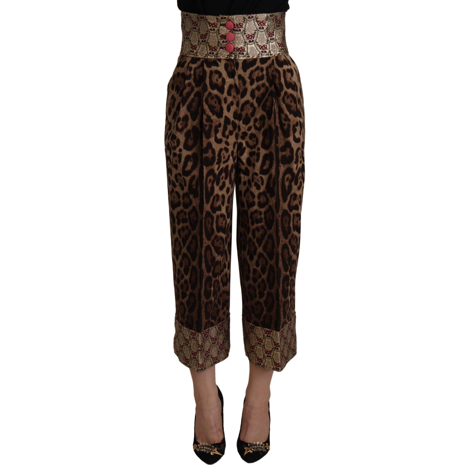 Dolce & Gabbana Brown Leopard Gold Jacquard High Waist Pants