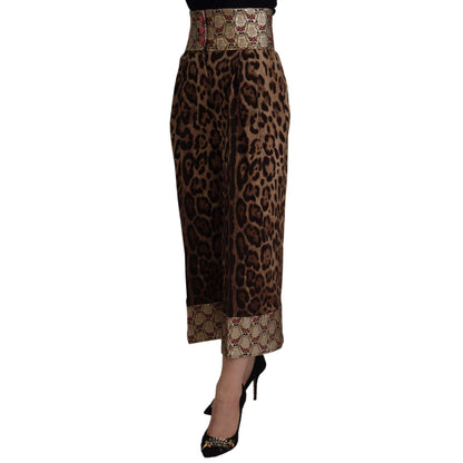 Dolce & Gabbana Brown Leopard Gold Jacquard High Waist Pants
