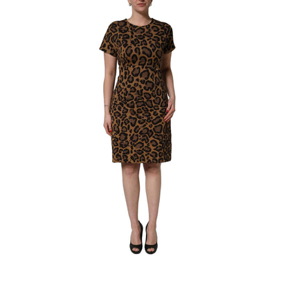 Dolce & Gabbana Brown Leopard Jacquard Knee Length Dress