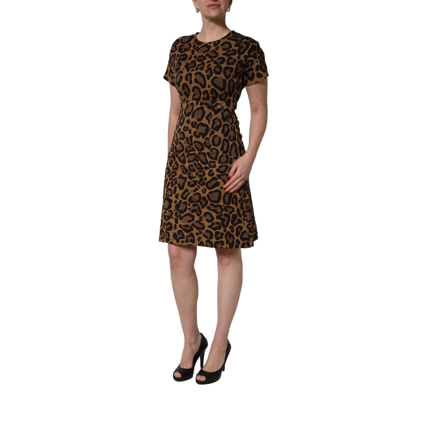 Dolce & Gabbana Brown Leopard Jacquard Knee Length Dress
