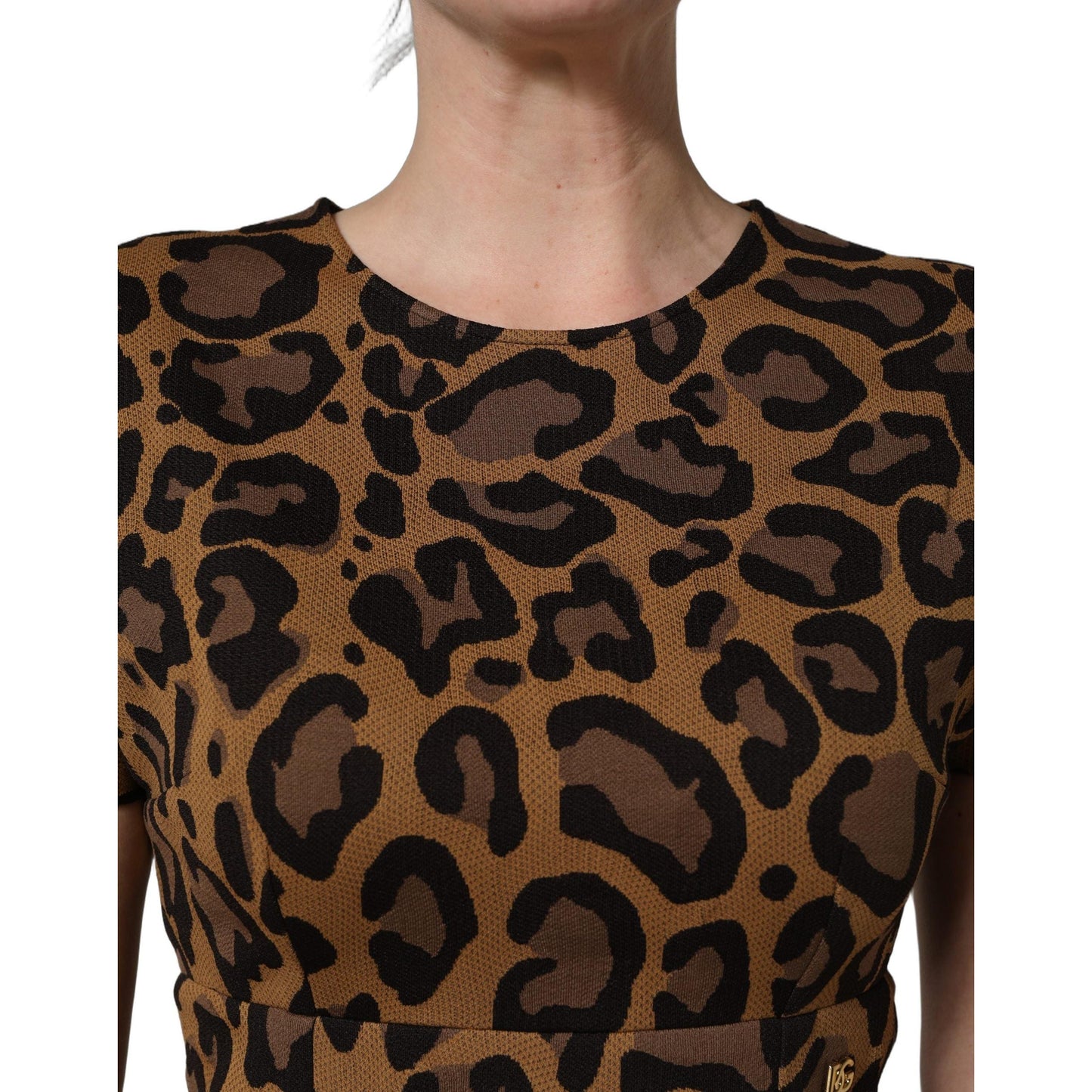 Dolce & Gabbana Brown Leopard Jacquard Knee Length Dress