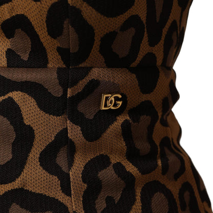 Dolce & Gabbana Brown Leopard Jacquard Knee Length Dress