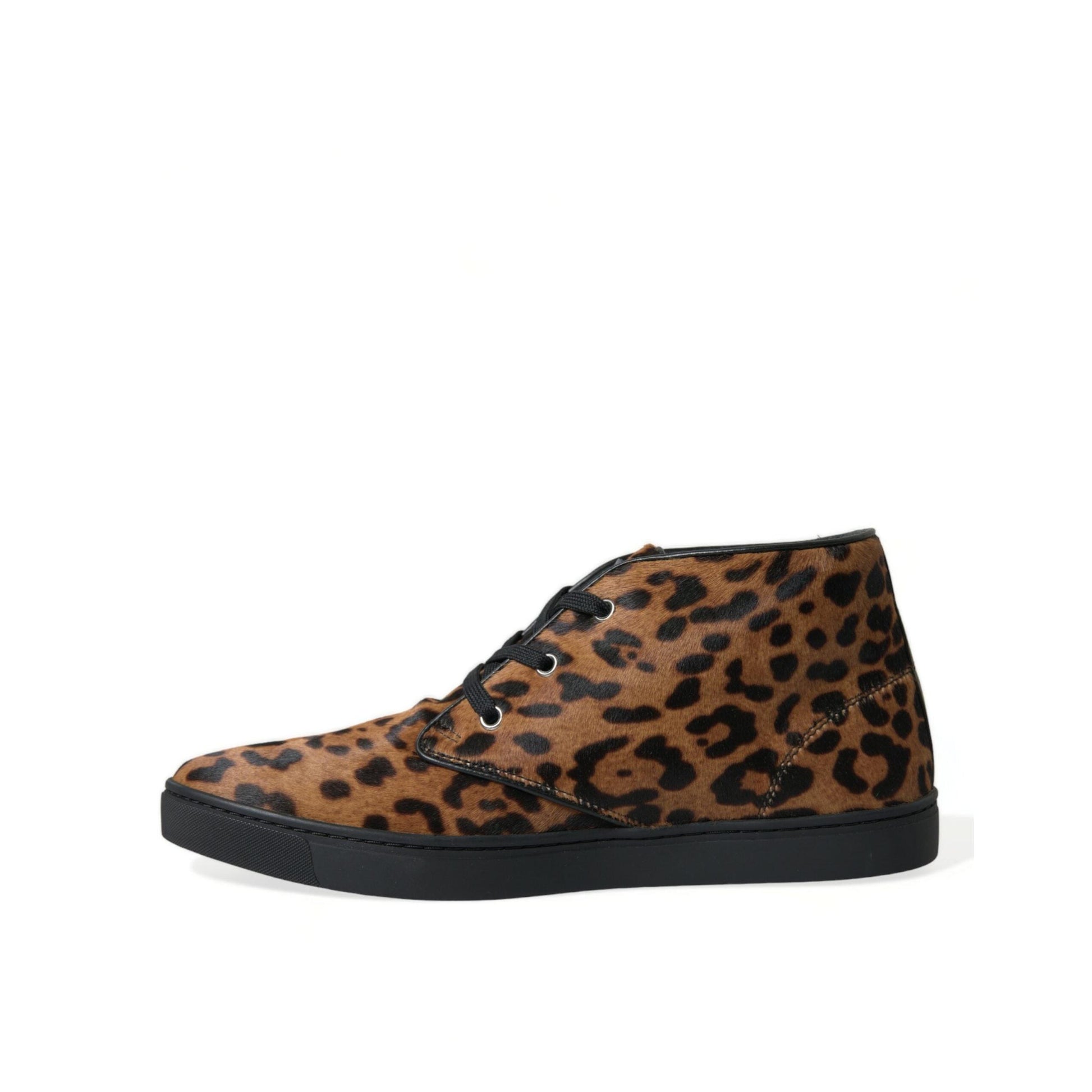 Dolce & Gabbana Brown Leopard Pony Hair Leather Sneakers Shoes