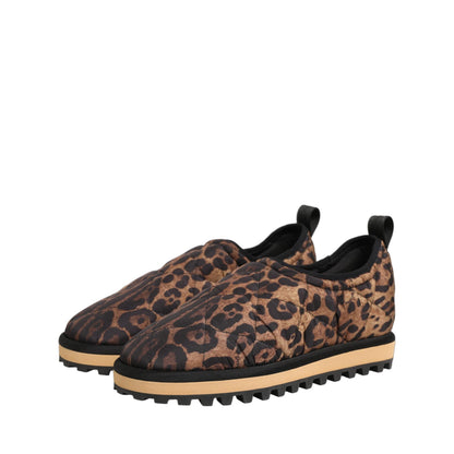 Dolce & Gabbana Brown Leopard Print Quilted Men Sneakers Shoes