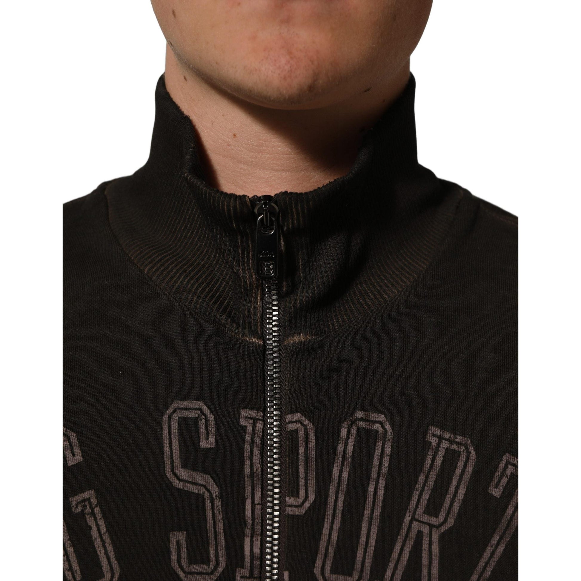 Dolce & Gabbana Brown Logo Print Full Zip Sweatshirt Sweater