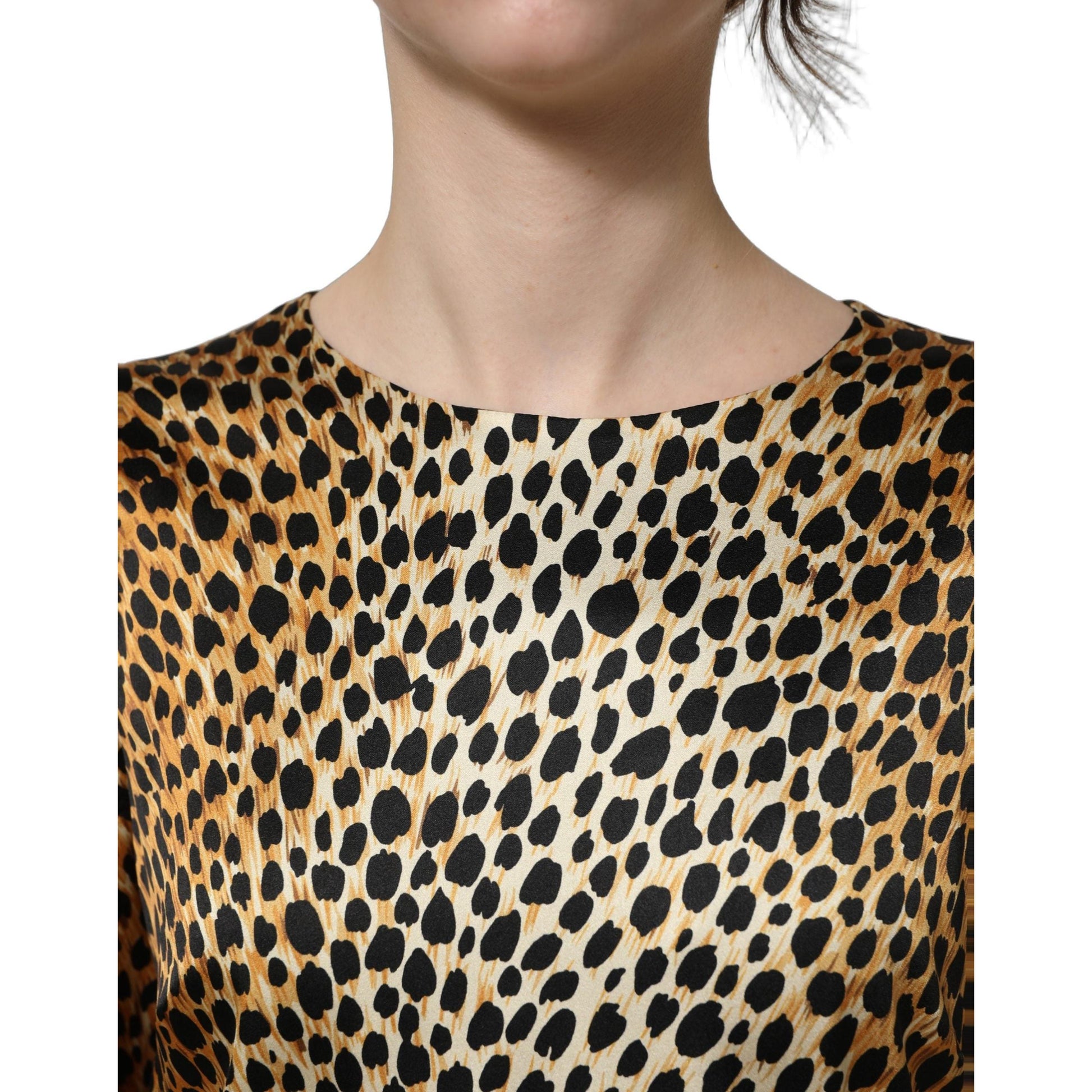 Dolce & Gabbana Brown Ocelot Print Long Sleeve Mini Dress