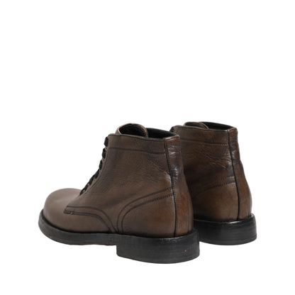 Dolce & Gabbana Brown Perugino Leather Men Ankle Boots Shoes