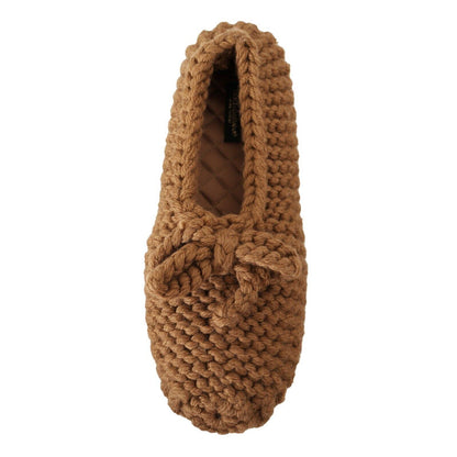 Dolce & Gabbana Brown Slip On Ballerina Flats Wool Knit Shoes
