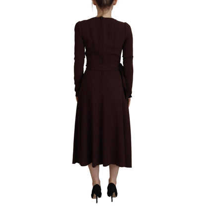 Dolce & Gabbana Brown Wrap Long Sleeve Midi Stretch Dress