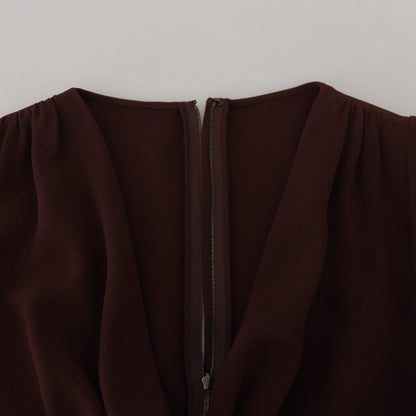 Dolce & Gabbana Brown Wrap Long Sleeve Midi Stretch Dress