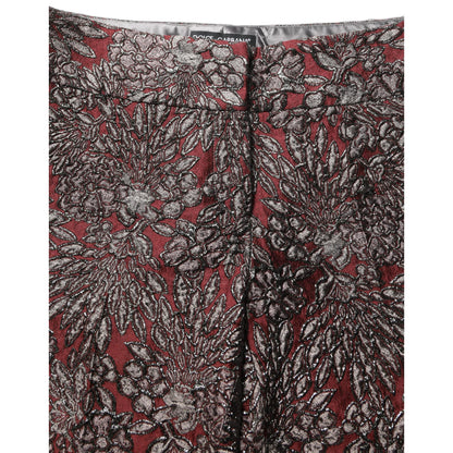 Dolce & Gabbana Burgundy Grey Floral Jacquard Straight Pants