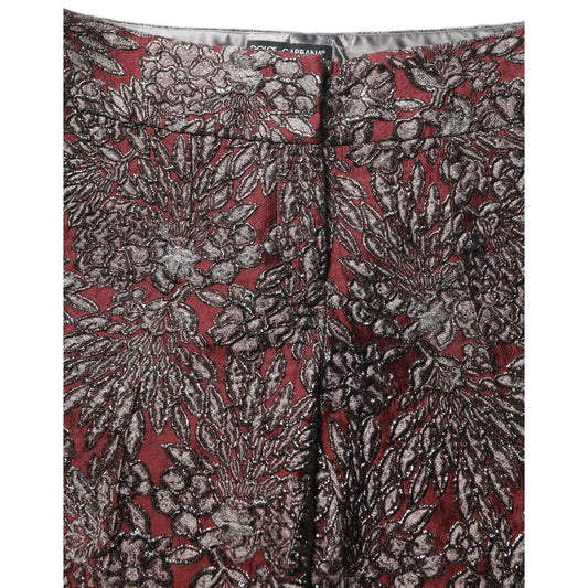 Dolce & Gabbana Burgundy Grey Floral Jacquard Straight Pants