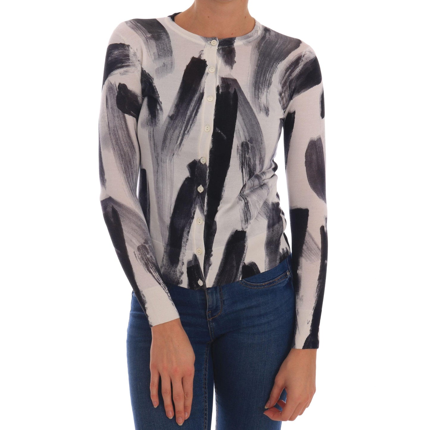 Dolce & Gabbana Cardigan Lightweight Silk Paint Stroke Sweater