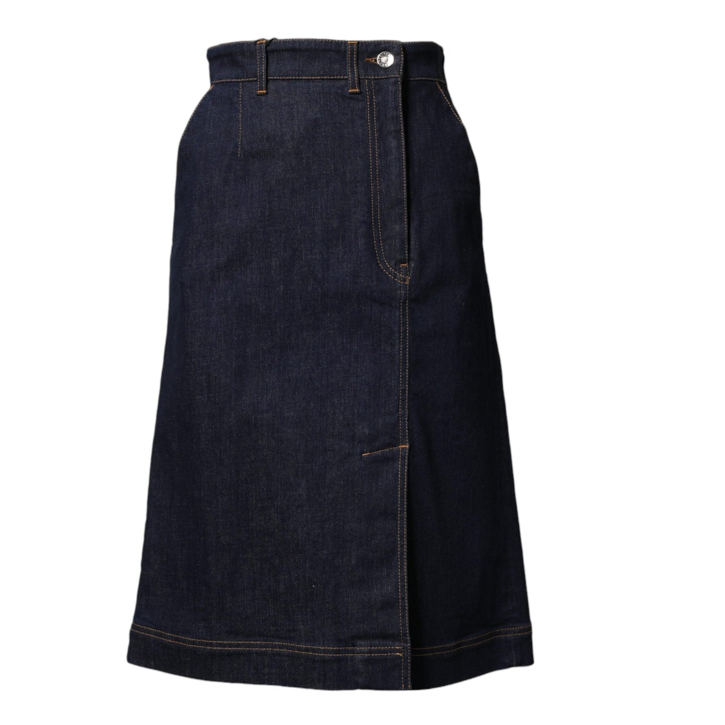 Dolce & Gabbana Dark Blue Cotton A-line Denim Midi Skirt