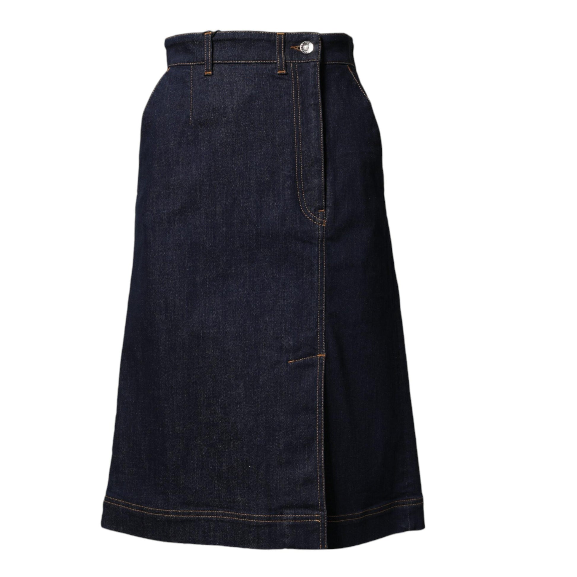 Dolce & Gabbana Dark Blue Cotton A-line Denim Midi Skirt