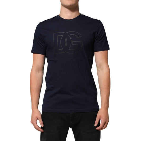 Dolce & Gabbana Dark Blue Cotton DG Logo Print Men’s Top T-shirt