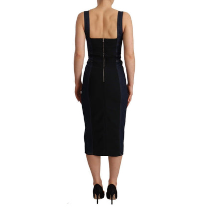 Dolce & Gabbana Dark Blue Cotton Denim Sheath Midi Dress