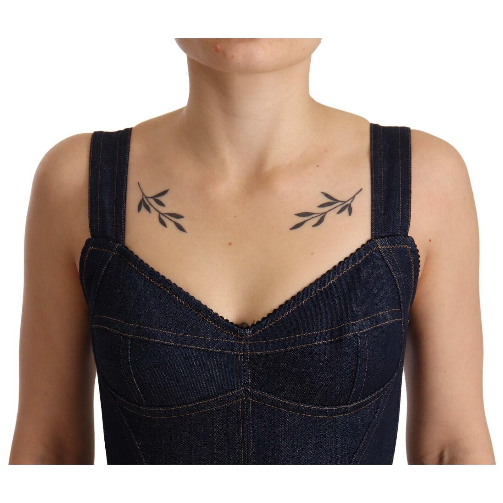 Dolce & Gabbana Dark Blue Cotton Denim Sheath Midi Dress