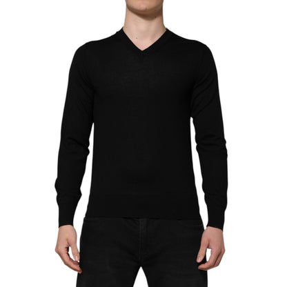 Dolce & Gabbana Dark Gray Embroidered Logo Pullover Sweater