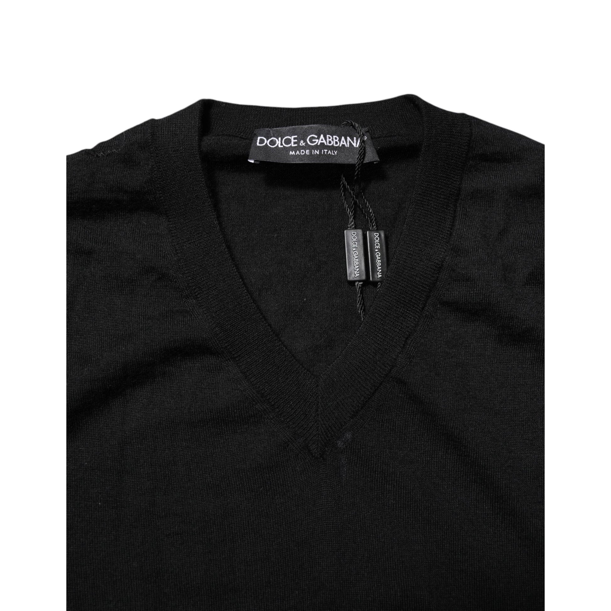 Dolce & Gabbana Dark Gray Embroidered Logo Pullover Sweater