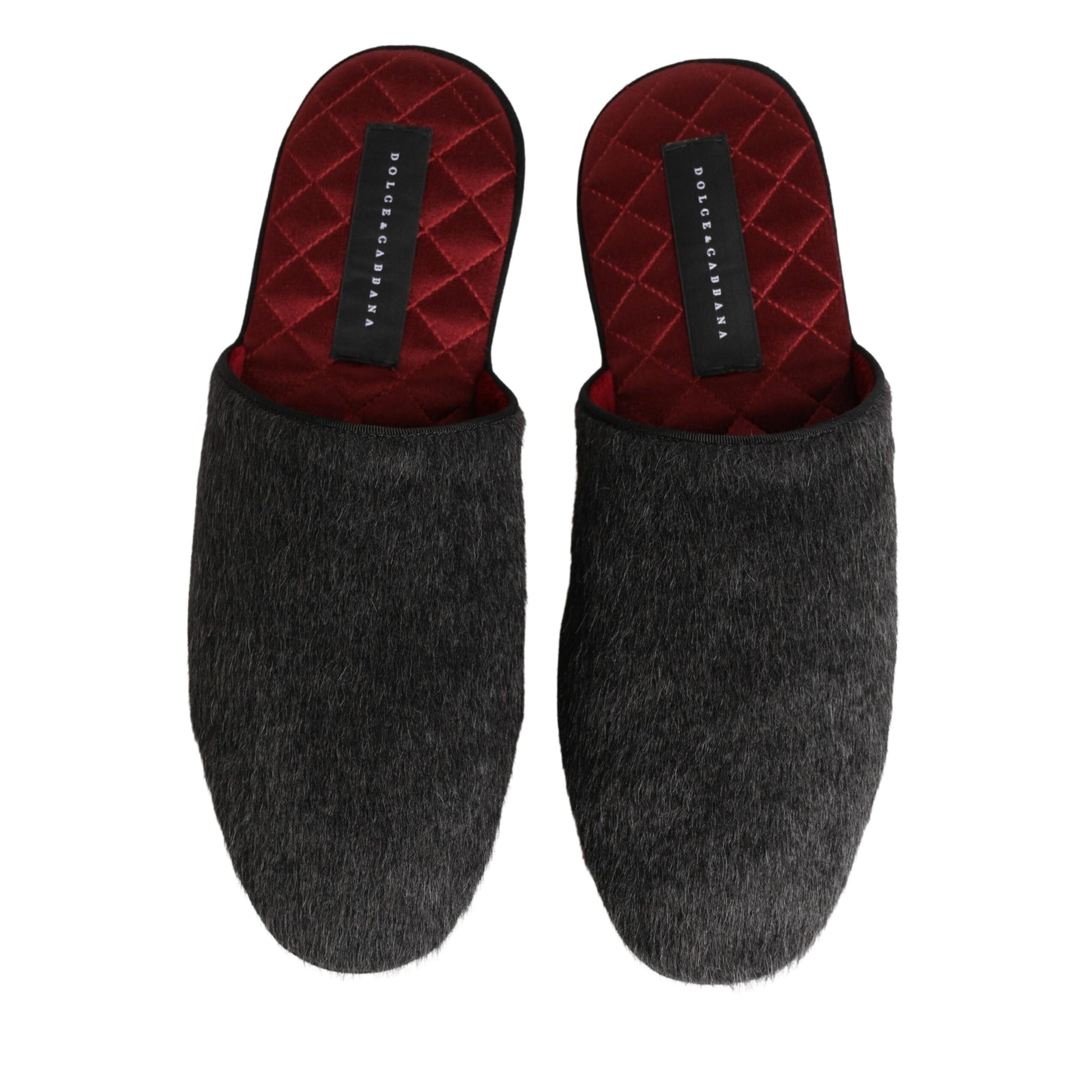 Dolce & Gabbana Dark Grey Charcoal Wool Red Slippers Shoes