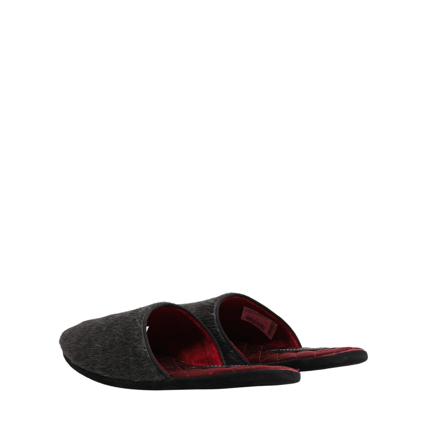 Dolce & Gabbana Dark Grey Charcoal Wool Red Slippers Shoes