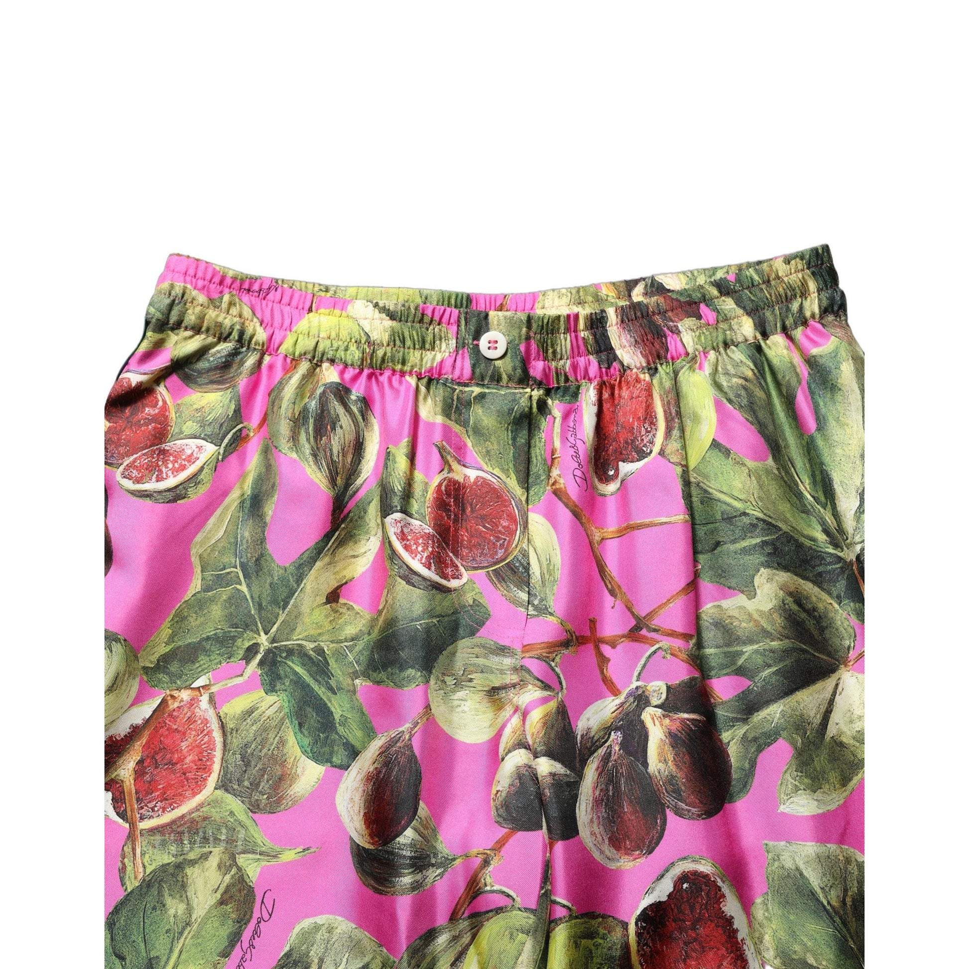Dolce & Gabbana Fuchsia Fig Fruit Leaf Tapered Trouser Pants