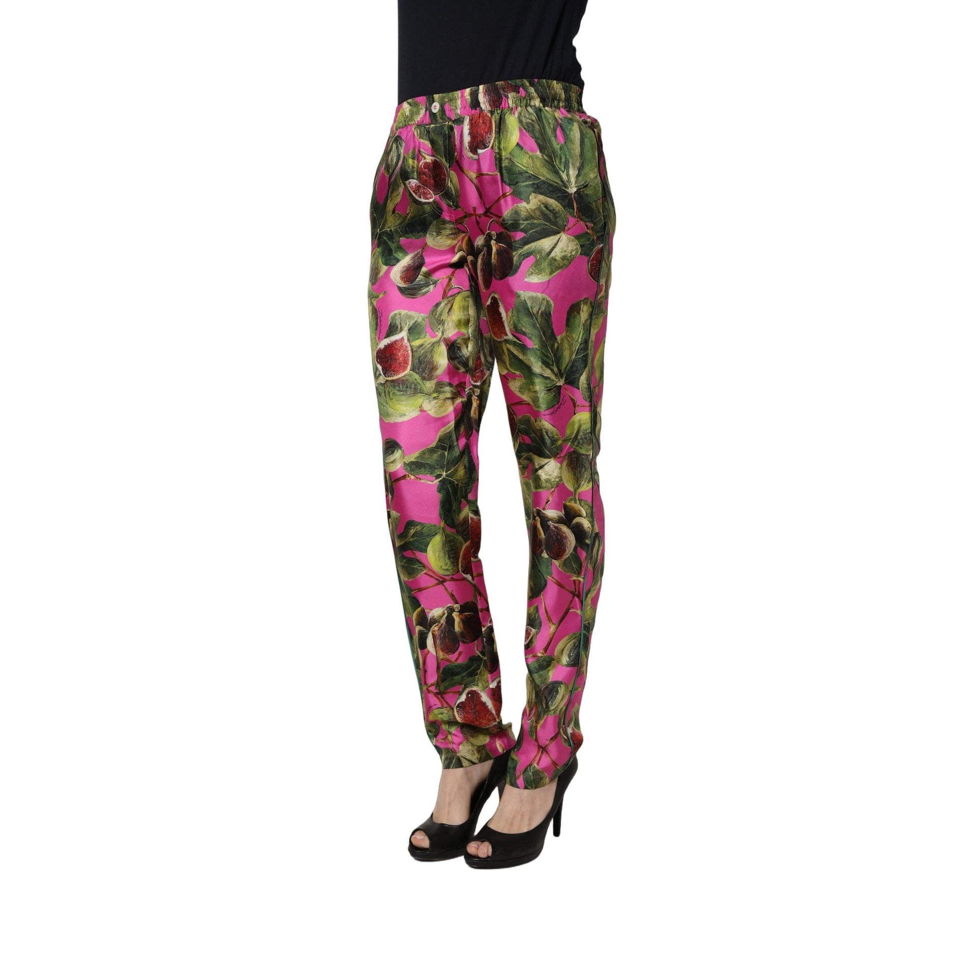 Dolce & Gabbana Fuchsia Fig Fruit Leaf Tapered Trouser Pants