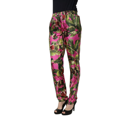 Dolce & Gabbana Fuchsia Fig Fruit Leaf Tapered Trouser Pants