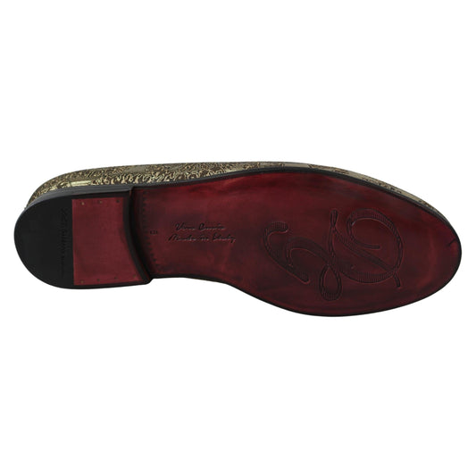 Dolce & Gabbana Gold Jacquard Flats Mens Loafers Shoes